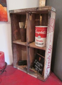 Fantastic vintage "Fresh 7Up" crate...Love the Campbell's Soap container and yes..."If you write in the Dust, please don't date it"